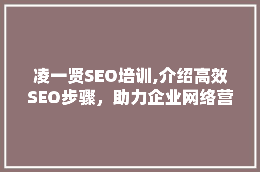 凌一贤SEO培训,介绍高效SEO步骤，助力企业网络营销腾飞