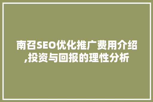 南召SEO优化推广费用介绍,投资与回报的理性分析