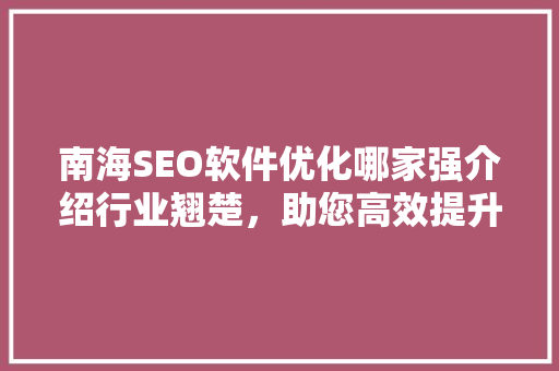南海SEO软件优化哪家强介绍行业翘楚，助您高效提升网站排名