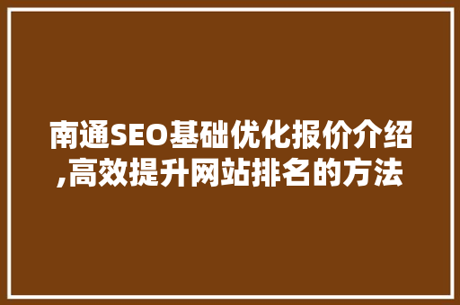 南通SEO基础优化报价介绍,高效提升网站排名的方法