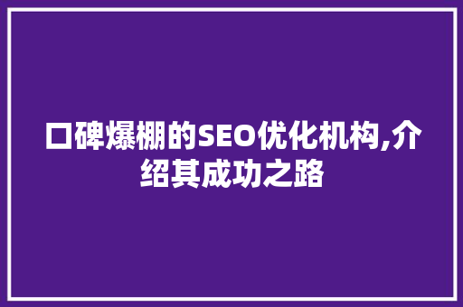 口碑爆棚的SEO优化机构,介绍其成功之路