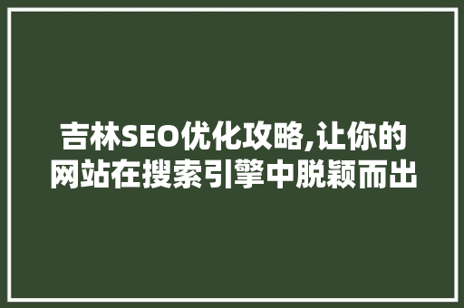 吉林SEO优化攻略,让你的网站在搜索引擎中脱颖而出