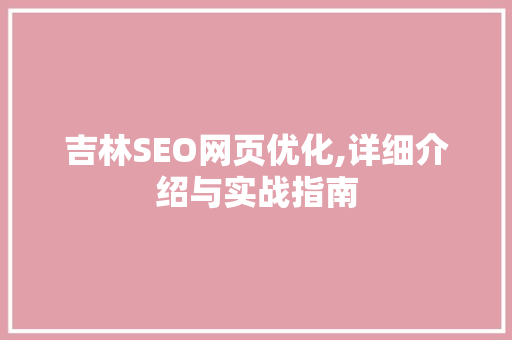 吉林SEO网页优化,详细介绍与实战指南