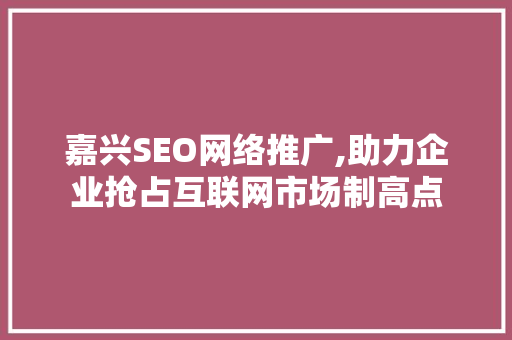 嘉兴SEO网络推广,助力企业抢占互联网市场制高点