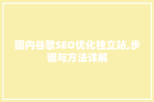 国内谷歌SEO优化独立站,步骤与方法详解