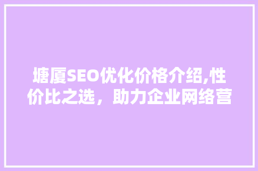 塘厦SEO优化价格介绍,性价比之选，助力企业网络营销