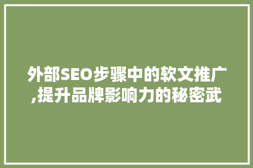外部SEO步骤中的软文推广,提升品牌影响力的秘密武器