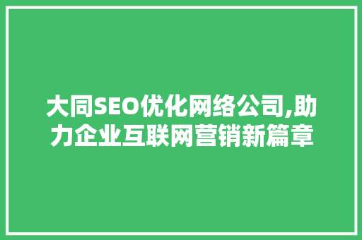 大同SEO优化网络公司,助力企业互联网营销新篇章