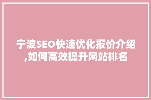 宁波SEO快速优化报价介绍,如何高效提升网站排名