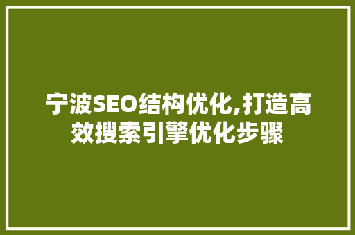 宁波SEO结构优化,打造高效搜索引擎优化步骤