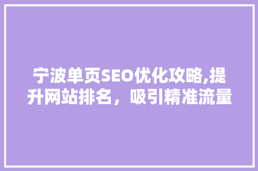 宁波单页SEO优化攻略,提升网站排名，吸引精准流量