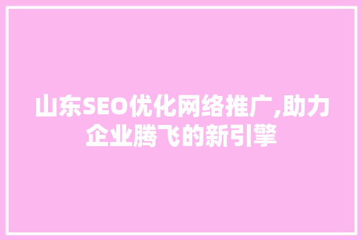 山东SEO优化网络推广,助力企业腾飞的新引擎