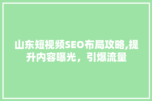 山东短视频SEO布局攻略,提升内容曝光，引爆流量