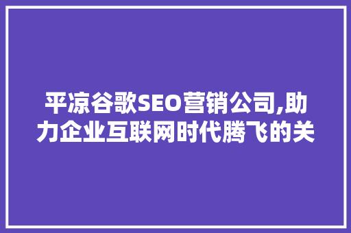 平凉谷歌SEO营销公司,助力企业互联网时代腾飞的关键伙伴