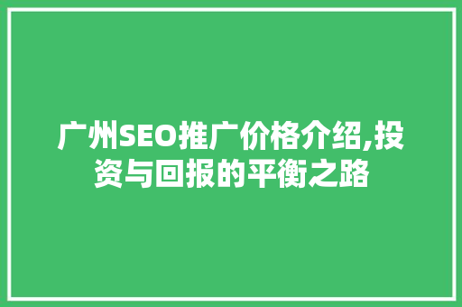 广州SEO推广价格介绍,投资与回报的平衡之路