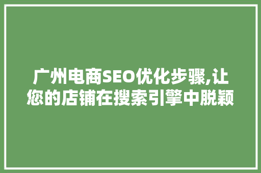广州电商SEO优化步骤,让您的店铺在搜索引擎中脱颖而出