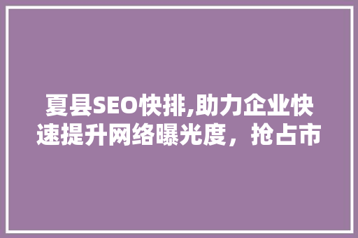 夏县SEO快排,助力企业快速提升网络曝光度，抢占市场先机