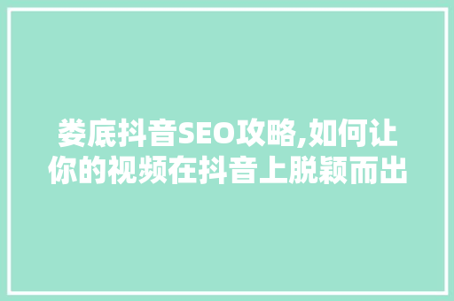娄底抖音SEO攻略,如何让你的视频在抖音上脱颖而出