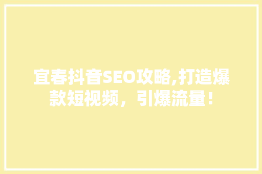宜春抖音SEO攻略,打造爆款短视频，引爆流量！