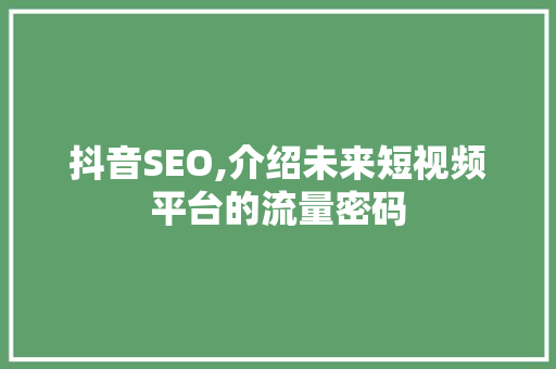 抖音SEO,介绍未来短视频平台的流量密码