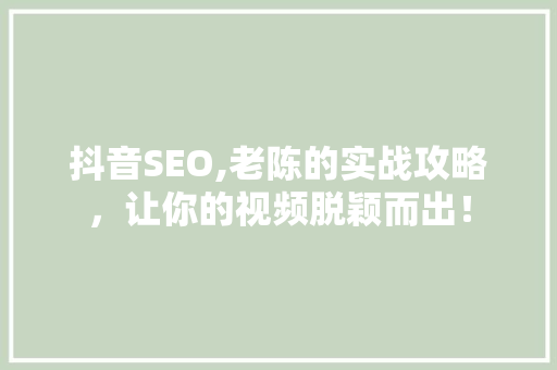 抖音SEO,老陈的实战攻略，让你的视频脱颖而出！