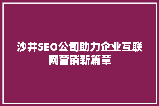 沙井SEO公司助力企业互联网营销新篇章