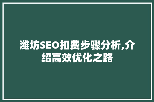 潍坊SEO扣费步骤分析,介绍高效优化之路