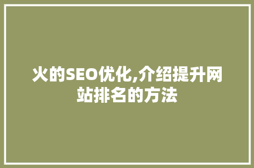 火的SEO优化,介绍提升网站排名的方法