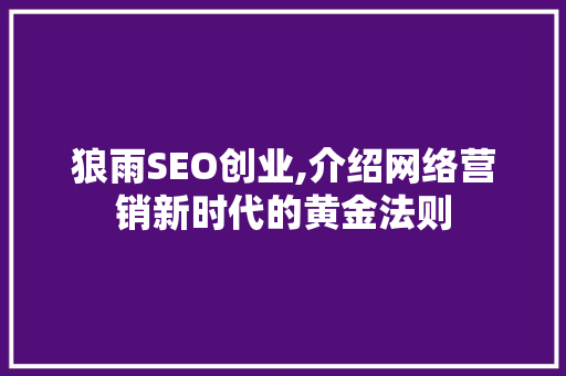 狼雨SEO创业,介绍网络营销新时代的黄金法则