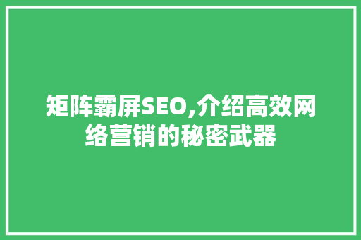 矩阵霸屏SEO,介绍高效网络营销的秘密武器
