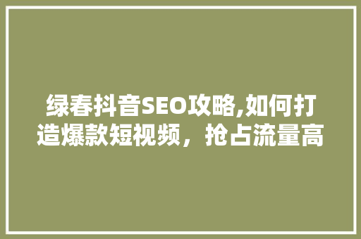 绿春抖音SEO攻略,如何打造爆款短视频，抢占流量高地
