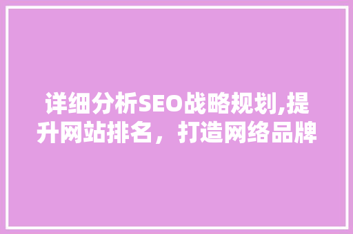 详细分析SEO战略规划,提升网站排名，打造网络品牌影响力