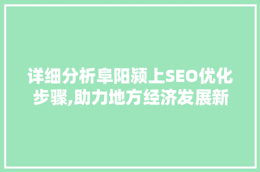 详细分析阜阳颍上SEO优化步骤,助力地方经济发展新篇章