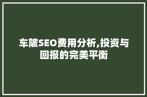 车陂SEO费用分析,投资与回报的完美平衡