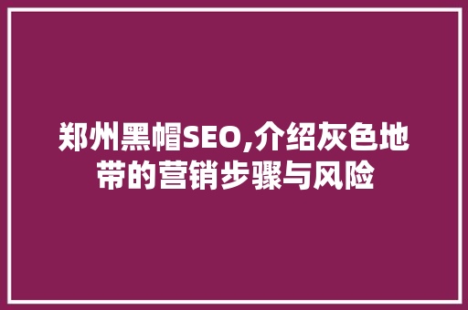 郑州黑帽SEO,介绍灰色地带的营销步骤与风险