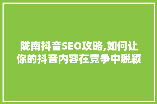 陇南抖音SEO攻略,如何让你的抖音内容在竞争中脱颖而出