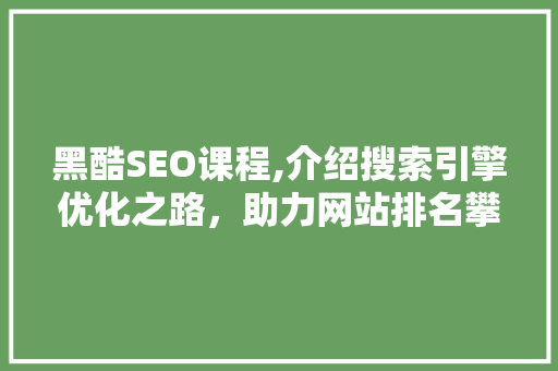 黑酷SEO课程,介绍搜索引擎优化之路，助力网站排名攀升