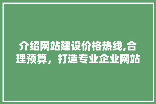 介绍网站建设价格热线,合理预算，打造专业企业网站