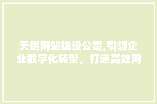 天蝎网站建设公司,引领企业数字化转型，打造高效网络营销新格局