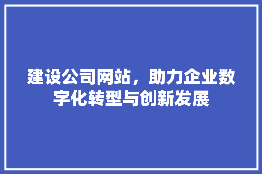 建设公司网站，助力企业数字化转型与创新发展