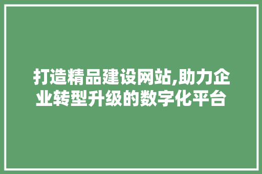 打造精品建设网站,助力企业转型升级的数字化平台
