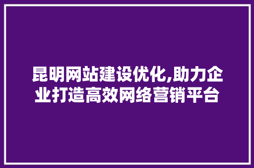 昆明网站建设优化,助力企业打造高效网络营销平台