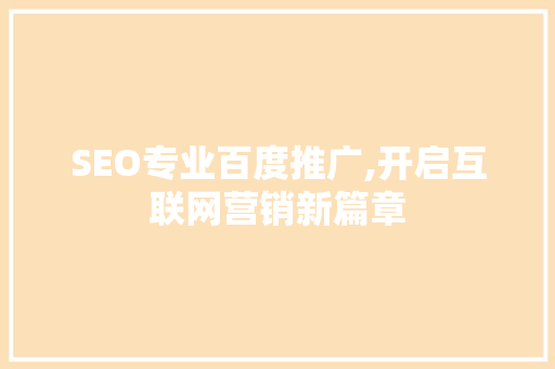 SEO专业百度推广,开启互联网营销新篇章