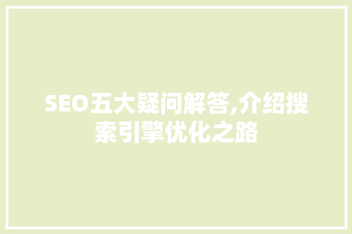 SEO五大疑问解答,介绍搜索引擎优化之路