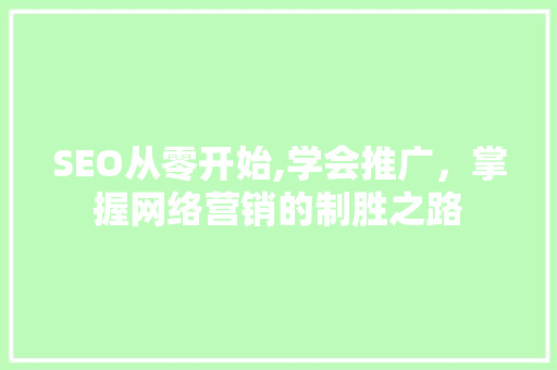 SEO从零开始,学会推广，掌握网络营销的制胜之路