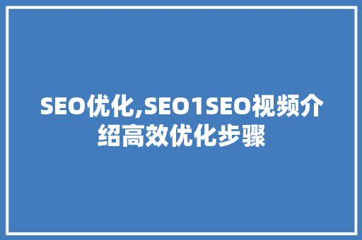 SEO优化,SEO1SEO视频介绍高效优化步骤