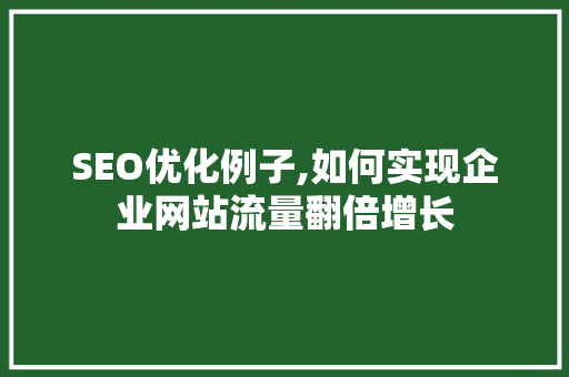 SEO优化例子,如何实现企业网站流量翻倍增长