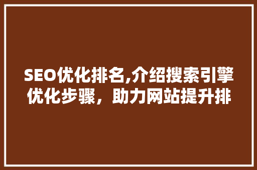 SEO优化排名,介绍搜索引擎优化步骤，助力网站提升排名