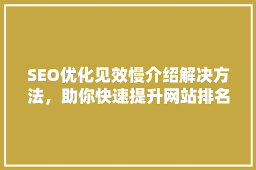 SEO优化见效慢介绍解决方法，助你快速提升网站排名