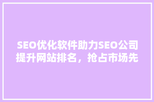 SEO优化软件助力SEO公司提升网站排名，抢占市场先机